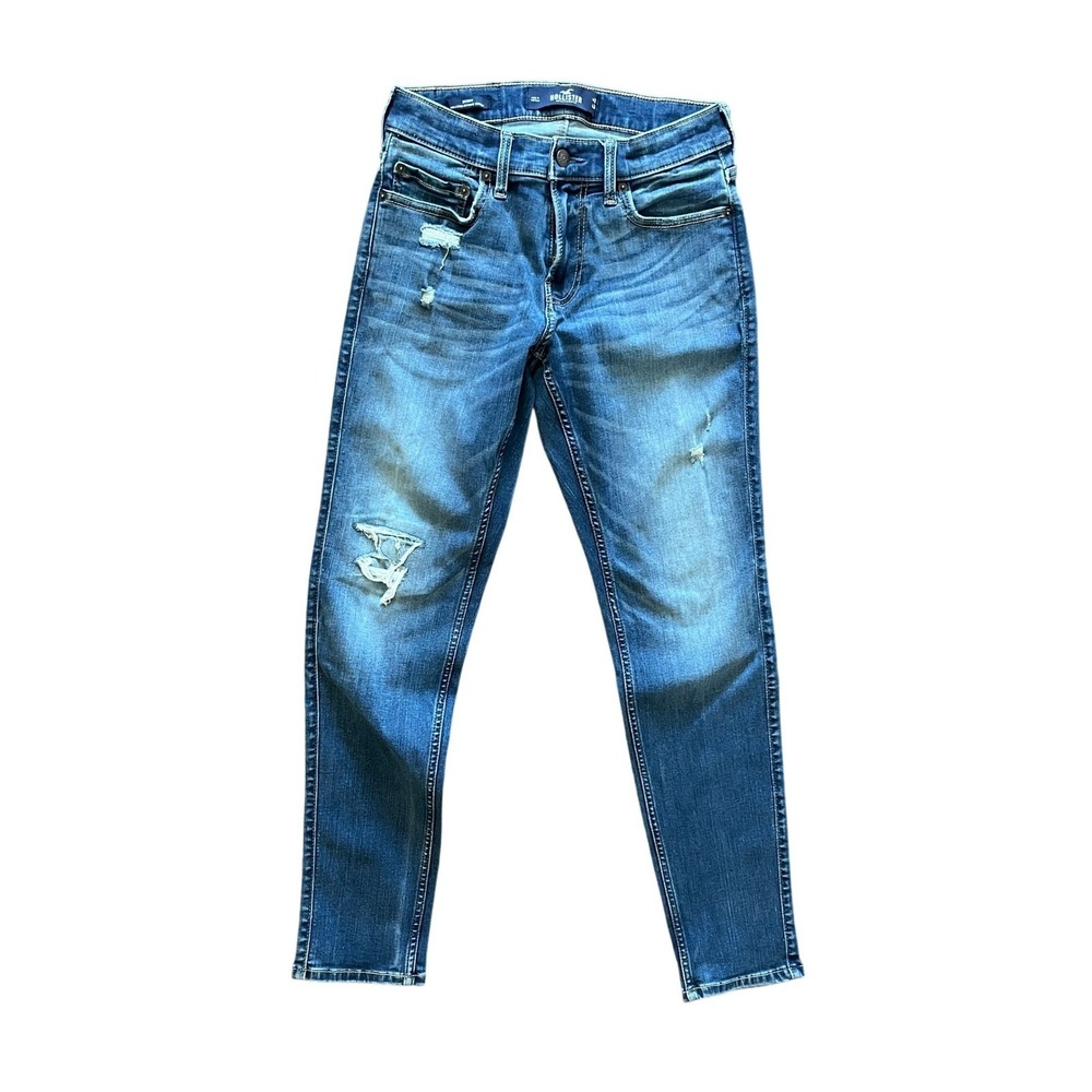 Hollister Mens Skinny Extreme Stretch Distressed Ripped Jeans Medium Wash 28x30